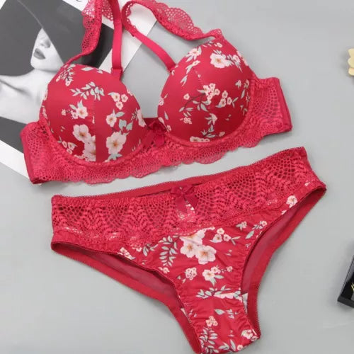 Women's UnderWired Full Cup Lace Multiway Bra with Matching Panty (Set of 4)