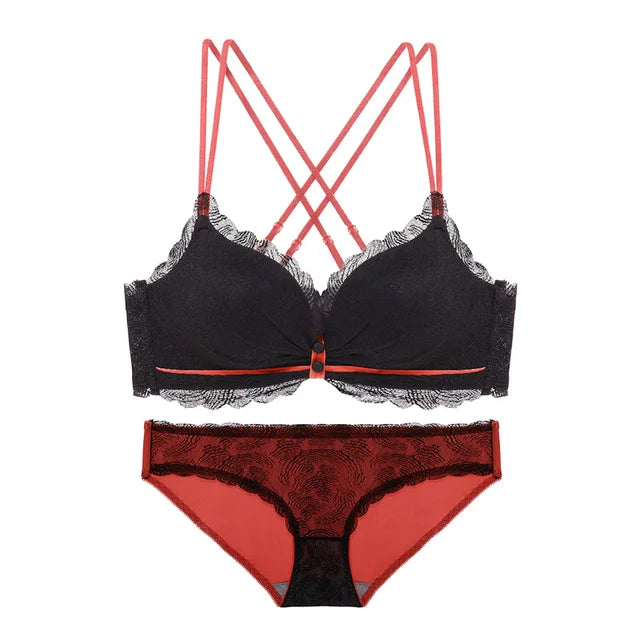 Women's UnderWired Full Cup Lace Multiway Bra with Matching Panty (Set of 4)