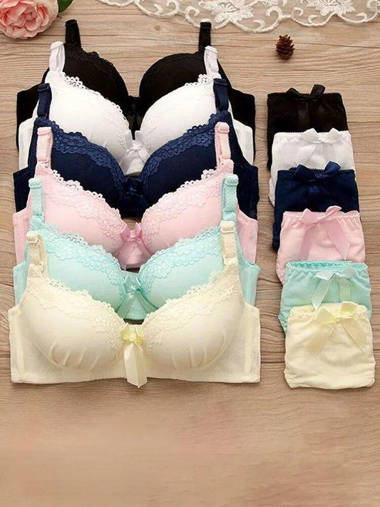 Women's UnderWired Full Cup Lace Multiway Bra with Matching Panty (Set of 6)