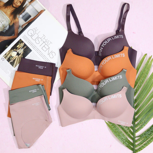Women's UnderWired Full Cup Lace Multiway Bra with Matching Panty (Set of 4)