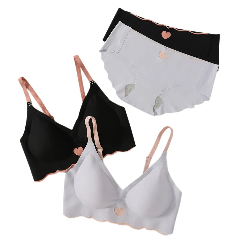 Women's UnderWired Full Cup Lace Multiway Bra with Matching Panty (Set of 4)
