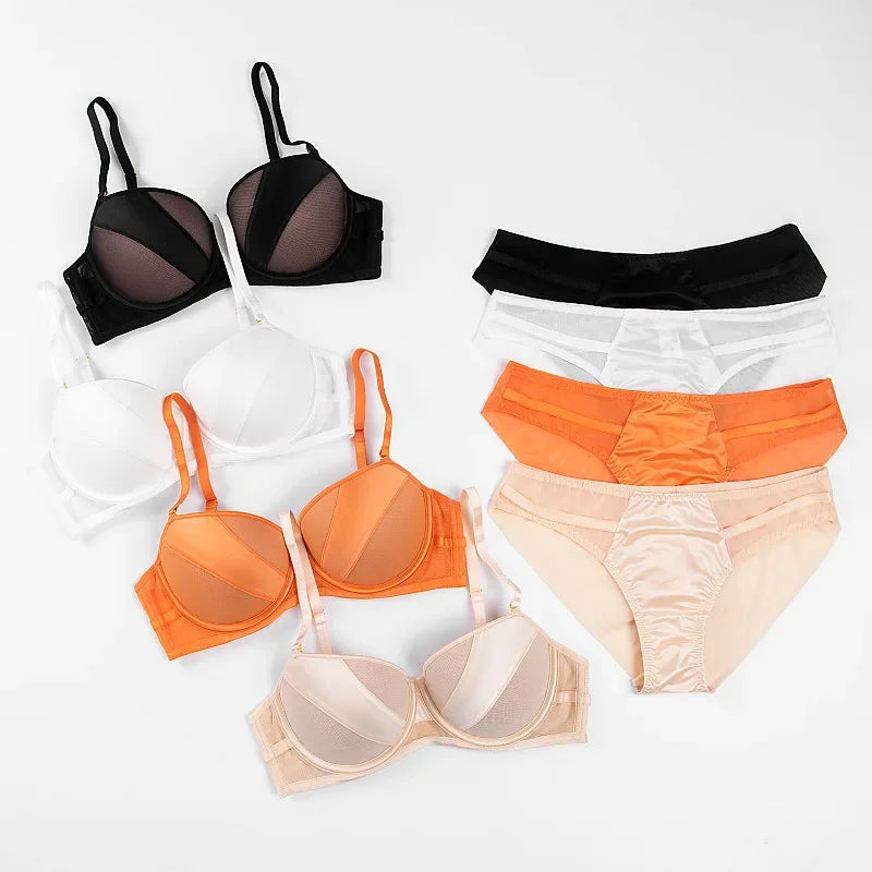Women's UnderWired Full Cup Lace Multiway Bra with Matching Panty (Set of 4)