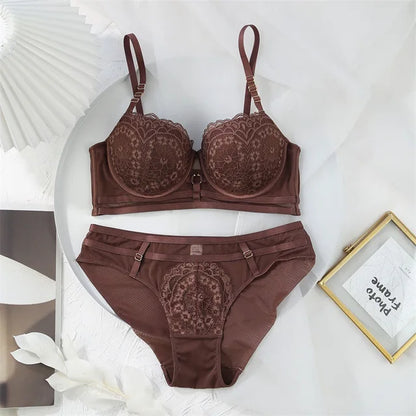 Women's UnderWired Full Cup Lace Multiway Bra with Matching Panty (Set of 4)
