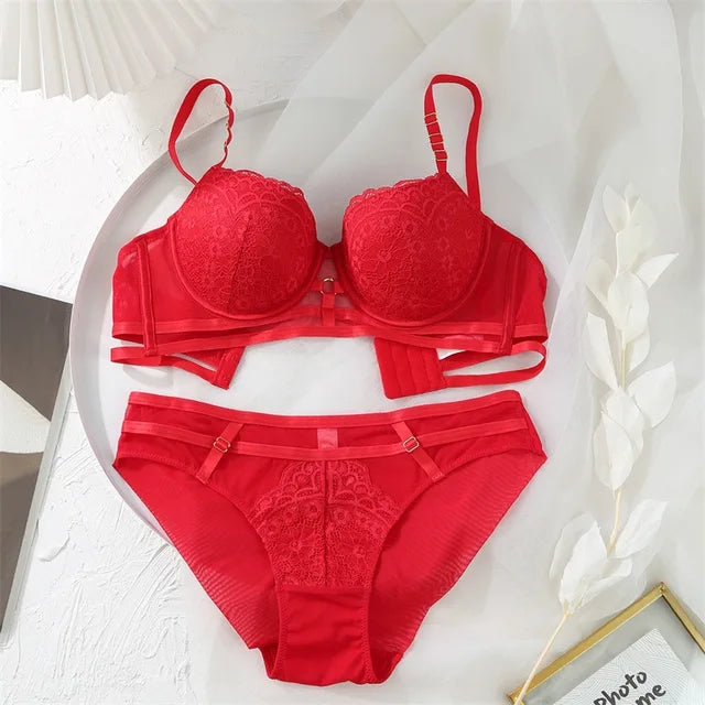 Women's UnderWired Full Cup Lace Multiway Bra with Matching Panty (Set of 4)