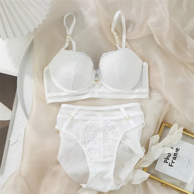 Women's UnderWired Full Cup Lace Multiway Bra with Matching Panty (Set of 4)