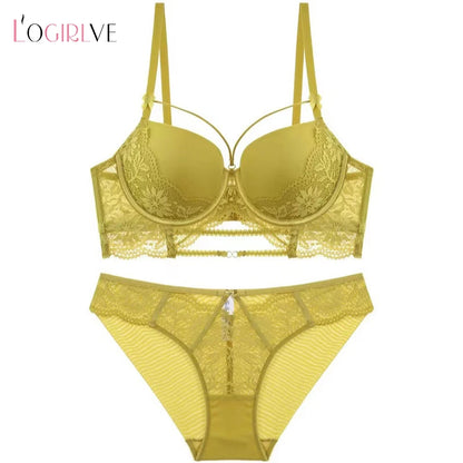 Women's UnderWired Full Cup Lace Multiway Bra with Matching Panty (Set of 4)