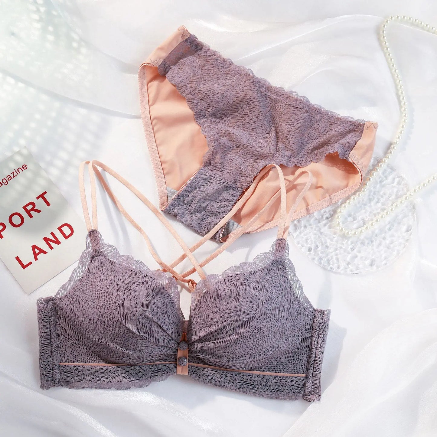 Women's UnderWired Full Cup Lace Multiway Bra with Matching Panty (Set of 4)