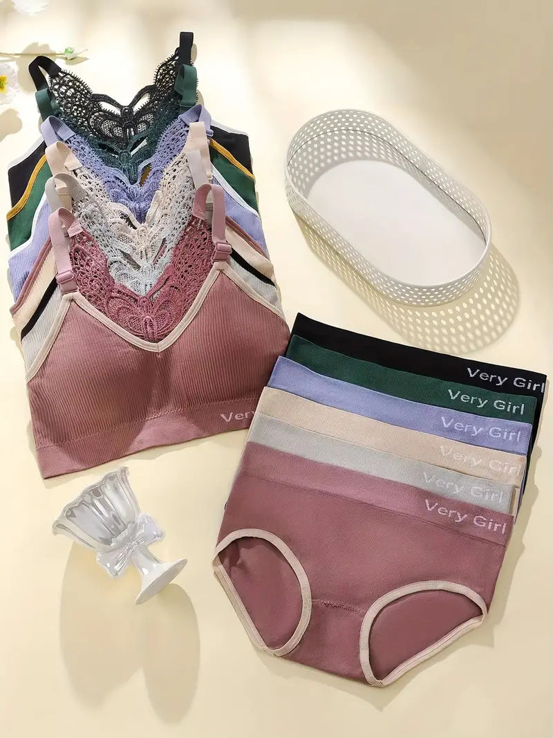 Women's UnderWired Full Cup Lace Multiway Bra with Matching Panty (Set of 6)