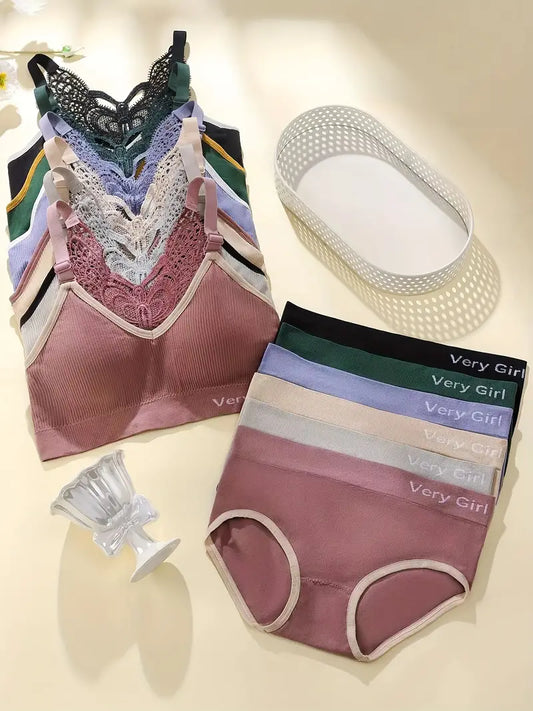 Women's UnderWired Full Cup Lace Multiway Bra with Matching Panty (Set of 6)