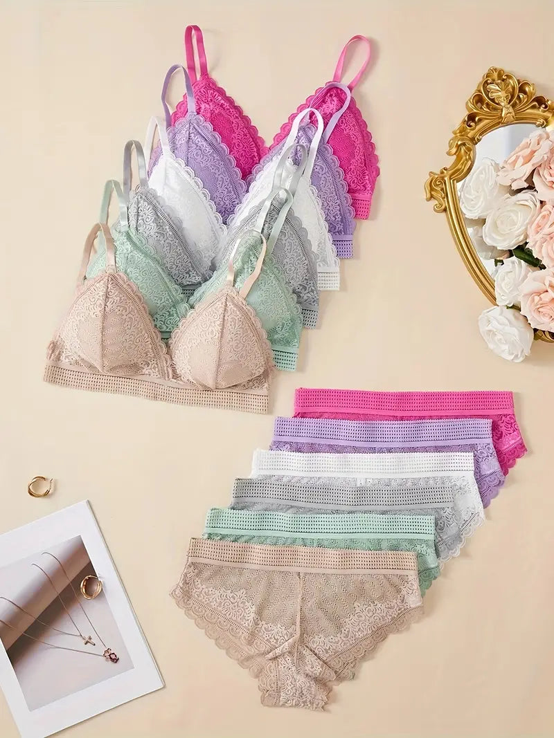 Women's UnderWired Full Cup Lace Multiway Bra with Matching Panty (Set of 6)