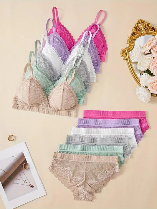 Women's UnderWired Full Cup Lace Multiway Bra with Matching Panty (Set of 6)