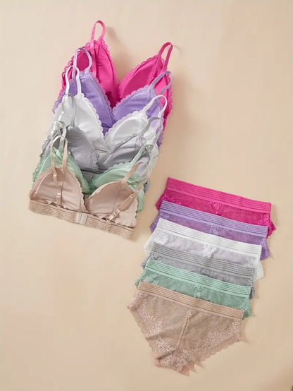 Women's UnderWired Full Cup Lace Multiway Bra with Matching Panty (Set of 6)