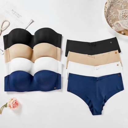 Women's UnderWired Full Cup Lace Multiway Bra with Matching Panty (Set of 4)