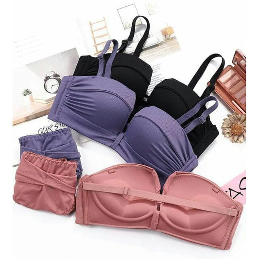 Women's UnderWired Full Cup Lace Multiway Bra with Matching Panty (Set of 4)