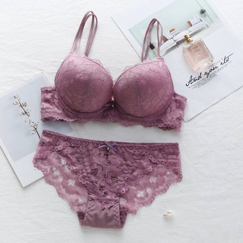 Women's UnderWired Full Cup Lace Multiway Bra with Matching Panty (Set of 4)